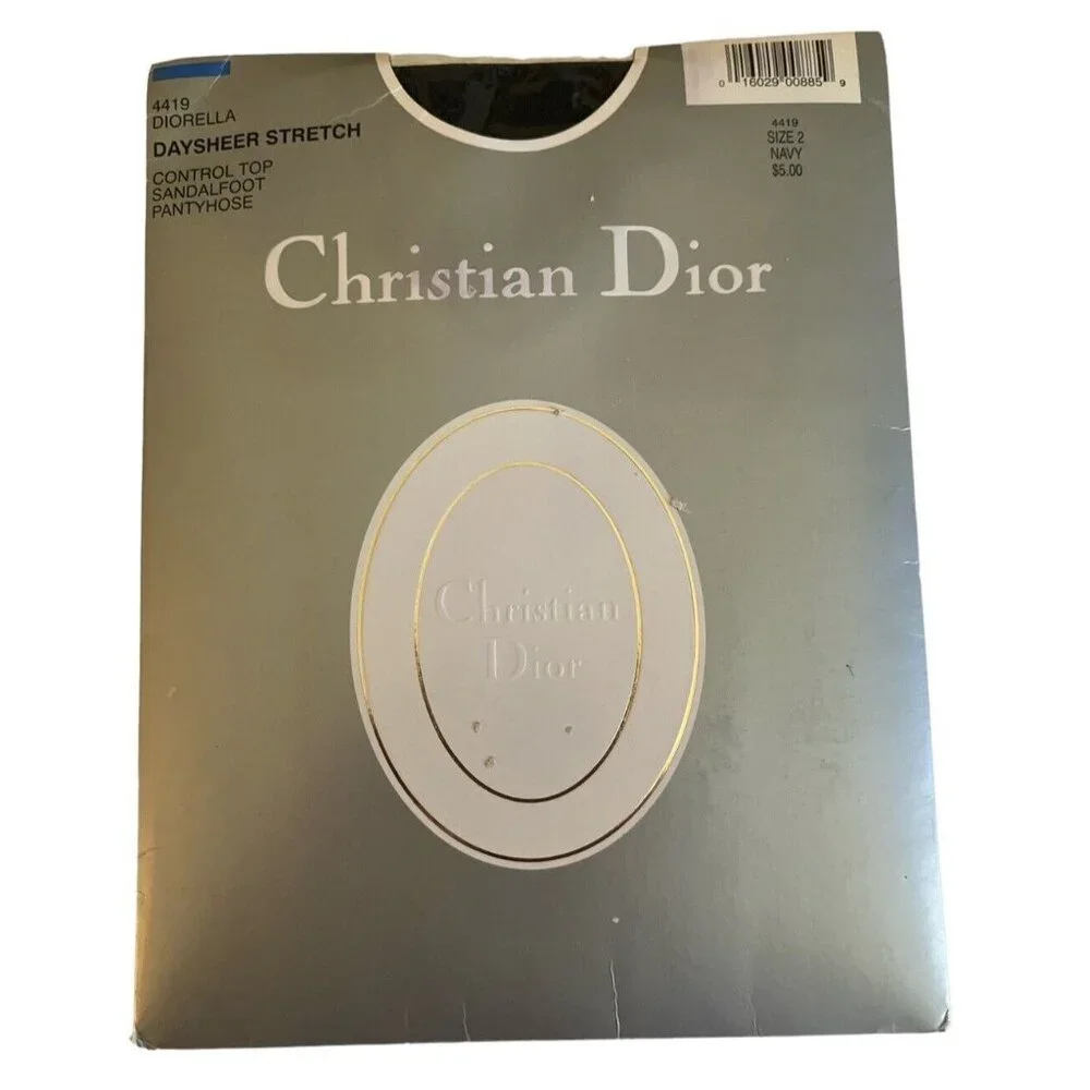 Vtg Christian Dior Daysheer Stretch Navy Size 2 Sandalfoot Control Pantyhose NOS